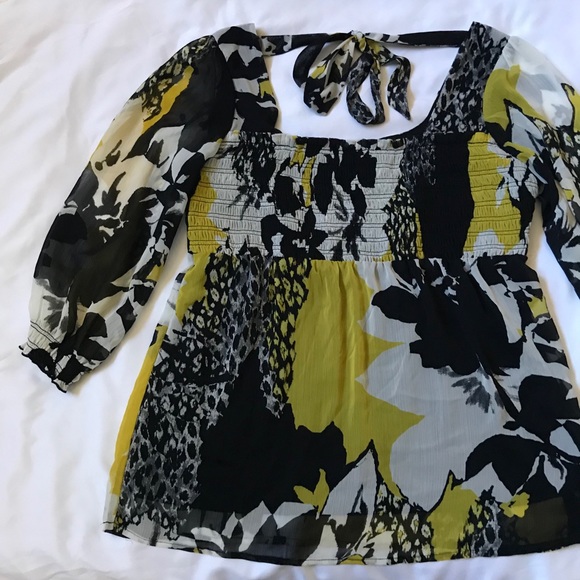 AB Studio Smocked Peplum Floral Chiffon Top Size Medium - Picture 7 of 16